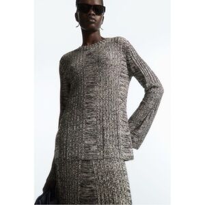 COS Flared-Sleeve Ribbed-Panel Top in Grey Melange